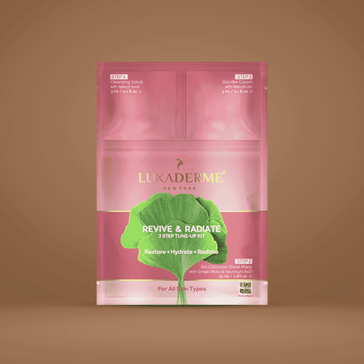 New York Revive & Radiate 3 Step Tune-Up Kit - Cleansing Scrub Bio Cellulose Sheet Mask Booster Cream 25 Ml